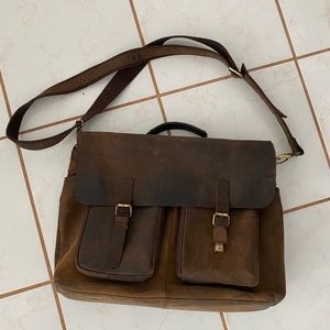 Distressed brown leather satchel